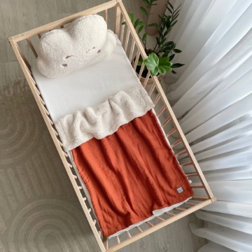 Păturică pentru bebeluși din muselină și blăniță Teddy terracotta